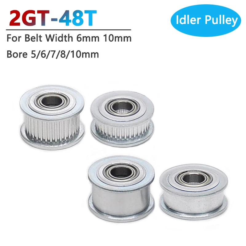 1pc GT2 2GT 48 Teeth Synchronous Timing Idler Pulley Bore 5 6 7 8 10mm with Bearing for 6/10mm Belt 3D Printer Parts Anodizing