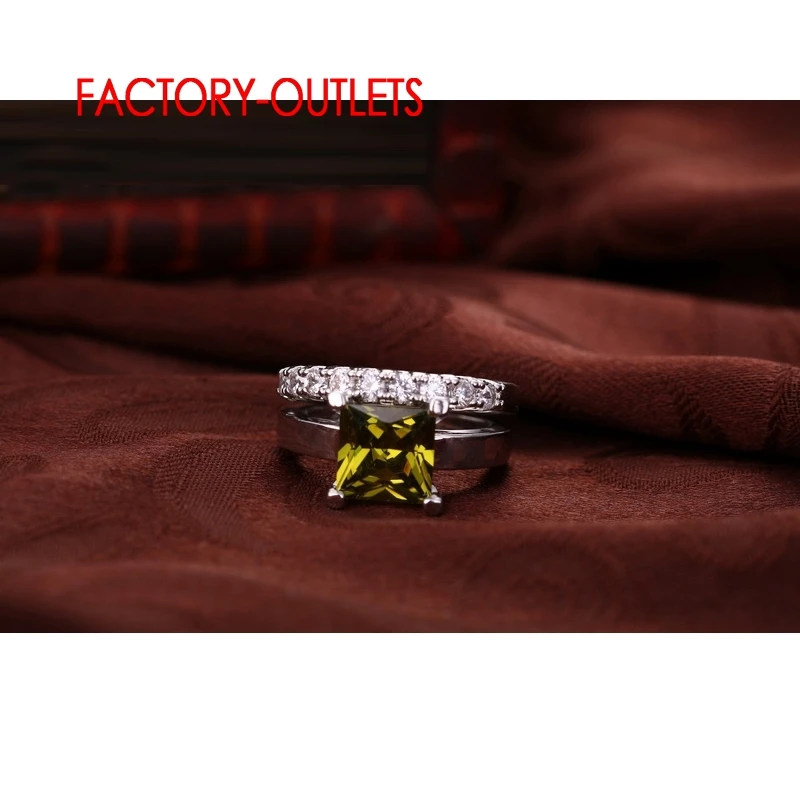 New Elegant Yellow Cubic Zirconia Crystal 925  Women Wedding Ring Set Brand Princess Cut Engagement Ring image 4