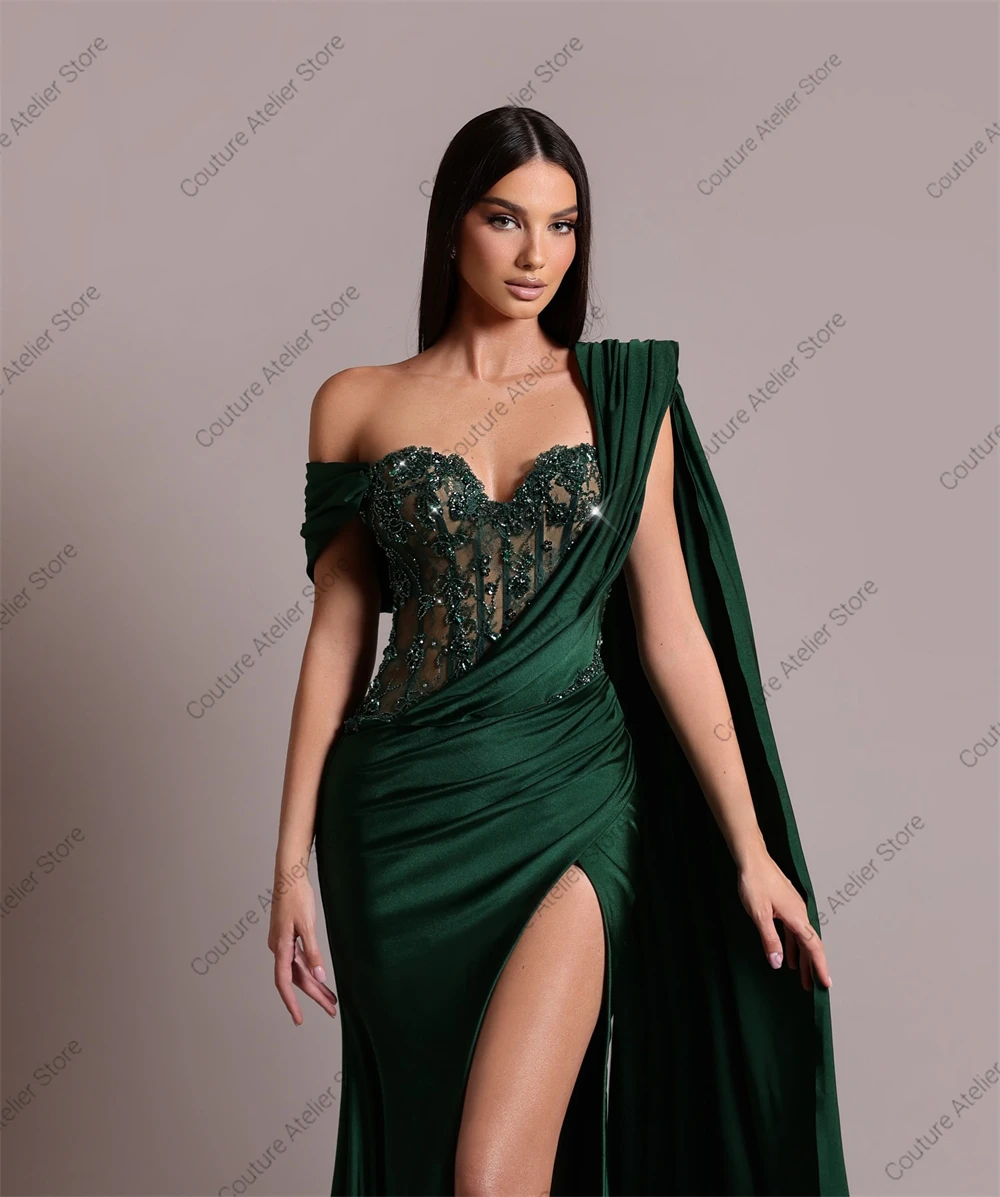 Incantevoli abiti da sera a sirena divisa verde scuro con perline applique abiti da festa eleganti arabi per le donne 2025 personalizzati