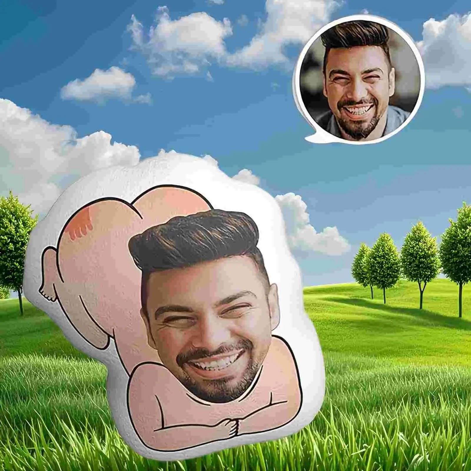 Customized photo plush pillow with personalized 3D printed face, soft polypropylene, couple home decoration cushion