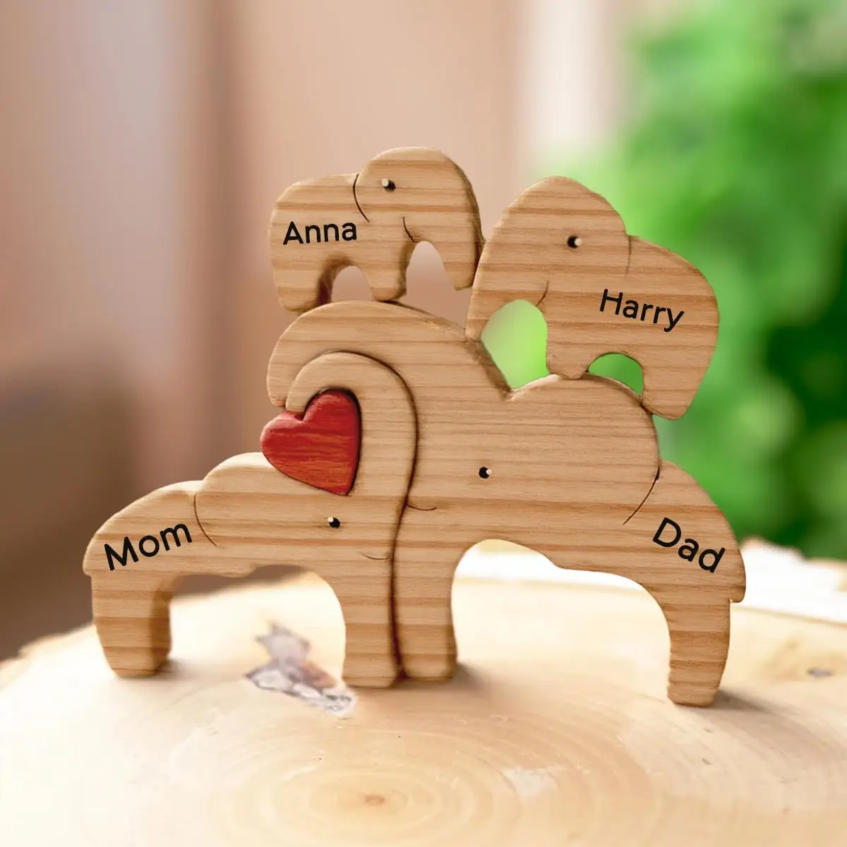 Christmas Gifts Personalized Wooden Animal Family Puzzle Custom Engraving Names Sculpture Home Holiday Decor for Mom and Dad