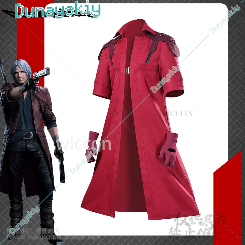 DMC 5 Cosplay Dante Anime New Movie Cool Man Red Sexy Jacket Coat Pants Glove Wigs Set For Halloween Christmas Party Customized