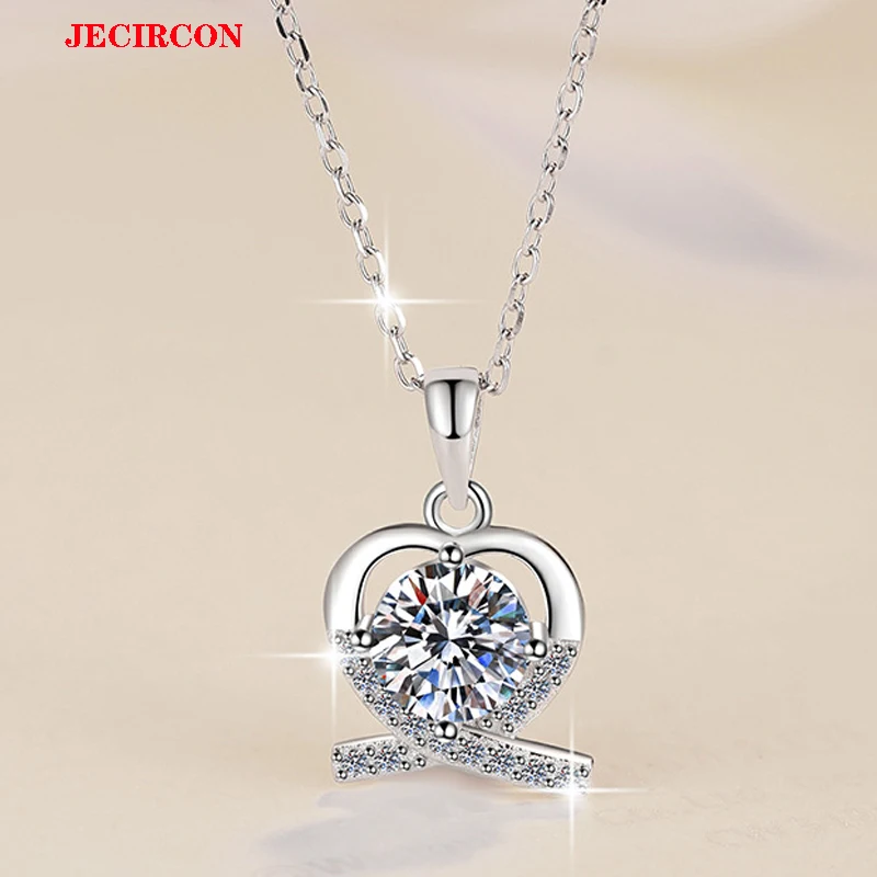 

JECIRCON 925 Sterling Silver Moissanite Necklace for Women Sweet Fashionable Full of Love 1 Carat Pendant Clavicle Chain Jewelry