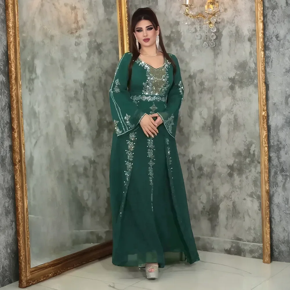 

Мусульманское женское платье макси с бриллиантами Вечернее платье Дубай Абая Турция Кафтан Kebaya Африканские платья Ислам Джалабия Кафтан Халат