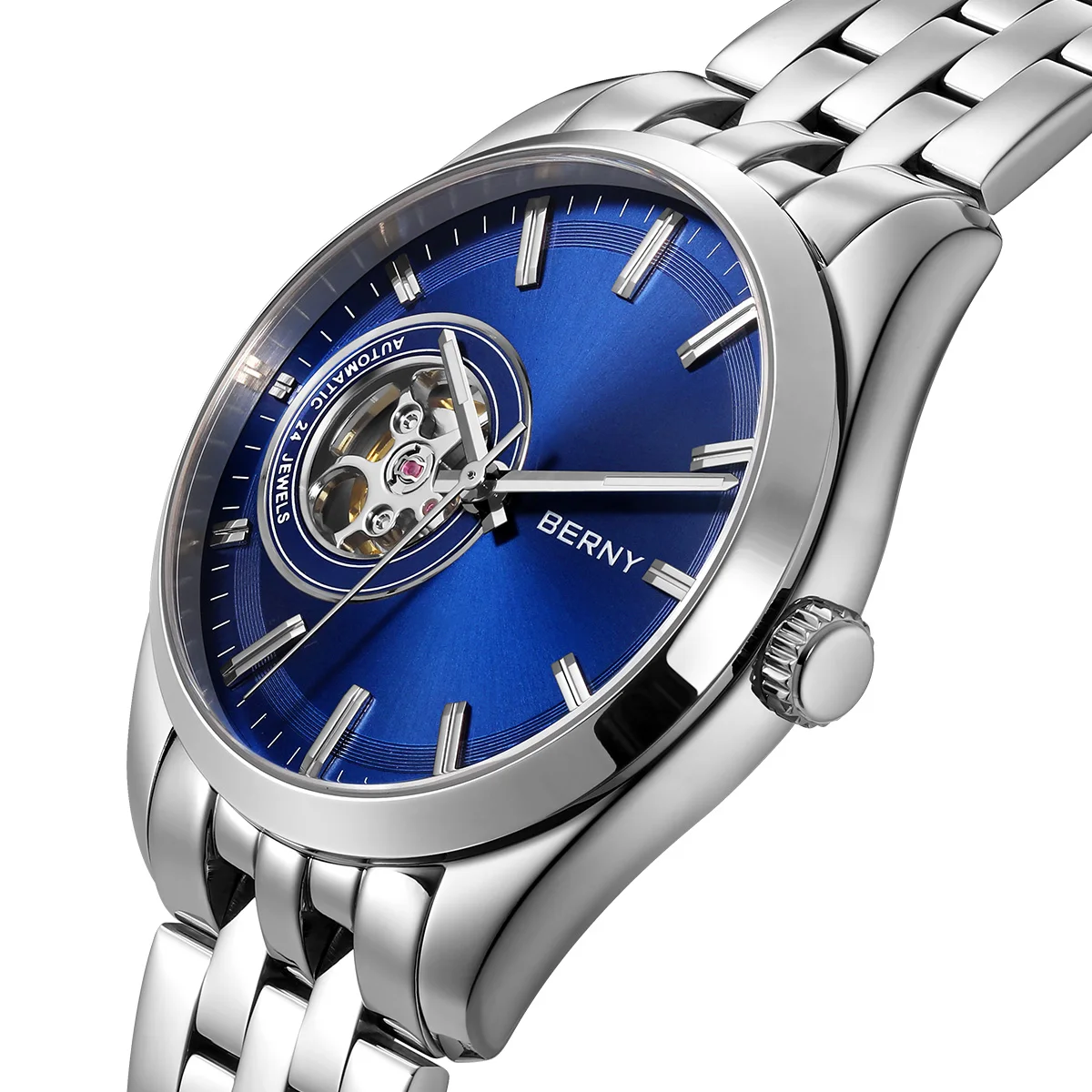 BERNY Automatic Mechanical Watches for Men Luxury Fashion Elegant Skeleton Business Dress Men's Watch Sapphire 5ATM Wristwatch