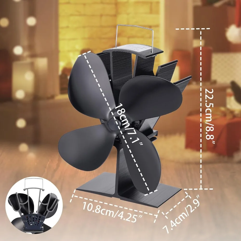 4-Blade Wood Stove Fan for Efficient Heat Circulation and Silent Operation
