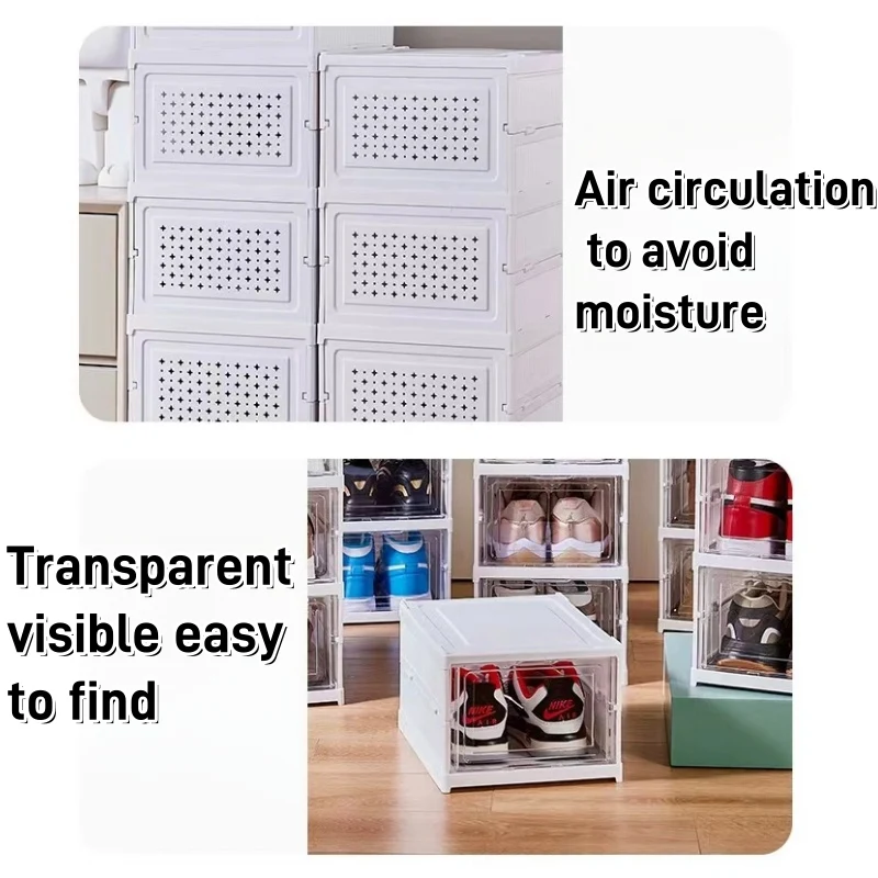 Shoebox, Shoe Storage BoxTransparent ShoeboxStackableSolid PlasticNot Fragile Easy to Install - One-piece Shoebox with Door 3 La