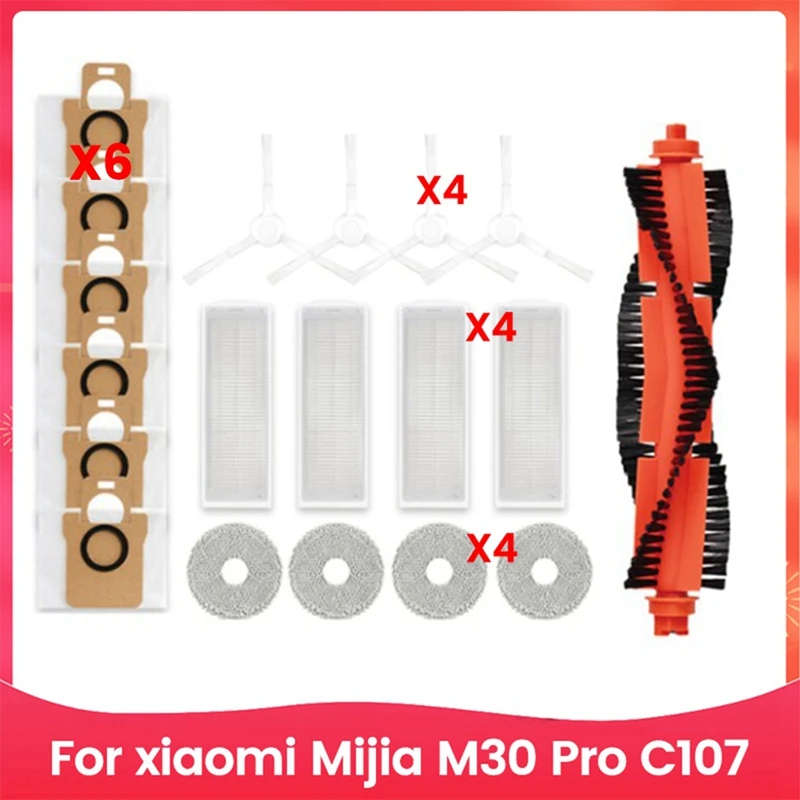 HOT！-19PCS For Xiaomi Mijia M30 Pro C107 Robot Vacuum Accessories Main Side Brush Mop Cloth Hepa Filter Dust Bag Parts Kit