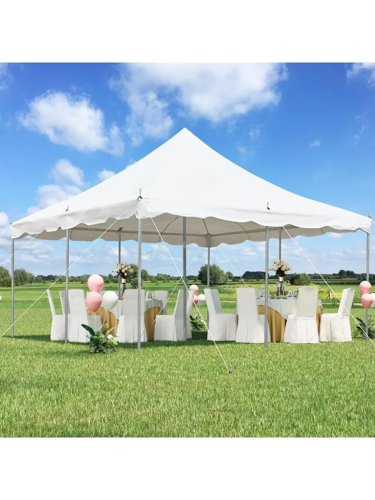 

15x15ft Pole Party Tent, Heavy Duty Outdoor Canopy with Carry Bags, Large White Event Tent for 40 People, Ideal for Parti