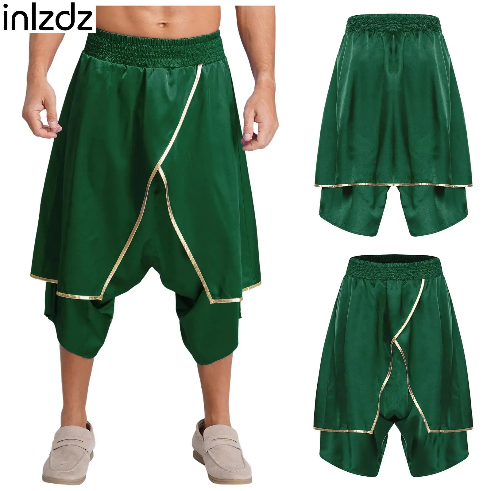 

Adults Arab Hippie Harem Pants Men Arabian Prince Carnival Cosplay Halloween Party Costume Metallic Trim Loose Lantern Pants