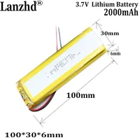 3.7V 2000mAh 7.4Wh Polymer Li Lithium Battery LiPo 6030100 For PDA MID Music Player Record Pen Bluetooth Speaker Tablet PC