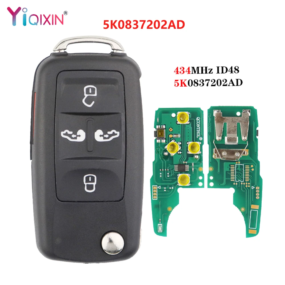 

YIQIXIN ID48 Chip 5K0837202AD Flip Smart Remote Car Key For VW Volkswagen Sharan 2010-2015 MPV Multivan T5 Caravelle 5 Button