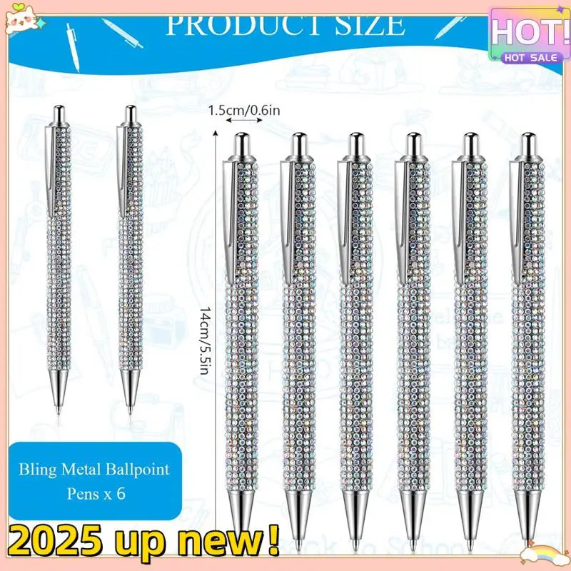 L47anew!-6 Pcs Cute Pen Bling Diamond Pens Christmas Rhinestones Gift Silver Metal Ballpoint Pens Fancy Sparkly Crystal Pens
