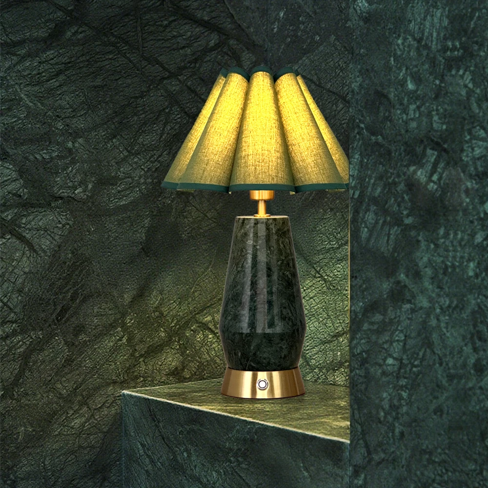 Luxury Bedside Green Ceramic LED Table Lamp Modern Rechargeable Battery Cordless Switch Control Dimmable 2700K Home Decor
