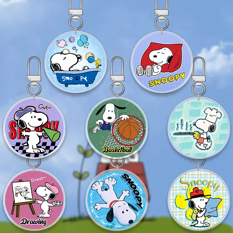 Para snoopy 6cm acrílico dupla camada chaveiro acessório mochila pingente charlie marrom anime periférico dos desenhos animados decoração presente