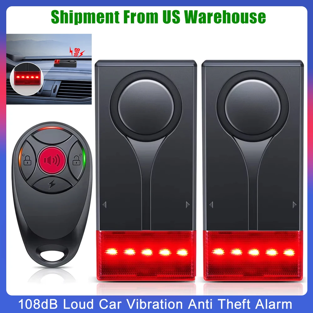 

Wireless Car Vibration Burglar Alarm With Light 108dB Loud RV Door And Window Anti Theft Alarm Bike Motorcycle Security Alarm