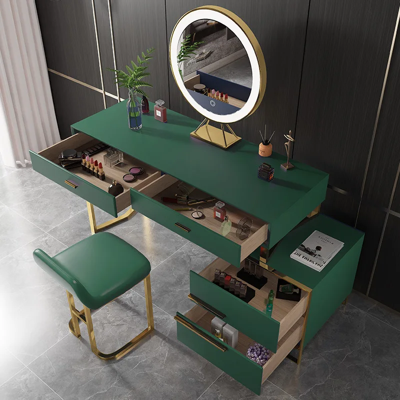 Nordic Bedroom Furniture Wooden Green Dresser Table Set Girl Makeup Table with Mirror Drawer Cabinet Dresser