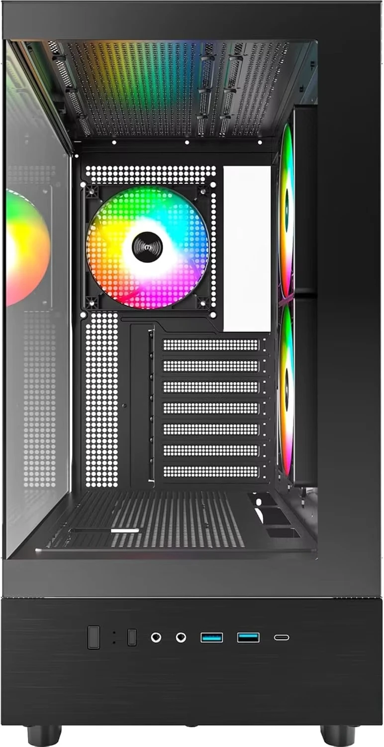 XR‑B ATX Mid‑Tower Gaming PC Case, 3×120mm ARGB PWM Fans, Wood‑Grain, Full‑View Tempered Glass, Support 4090‑Series GPU