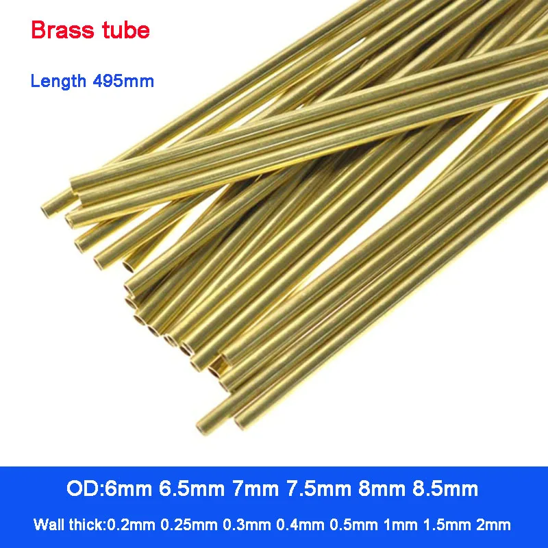 2pcs Brass tube OD6-8.5mm Length 495mm Round Brass alloy Pipe Straight Small outer  diameter Capillary Pipe Thickness0.2-2mm