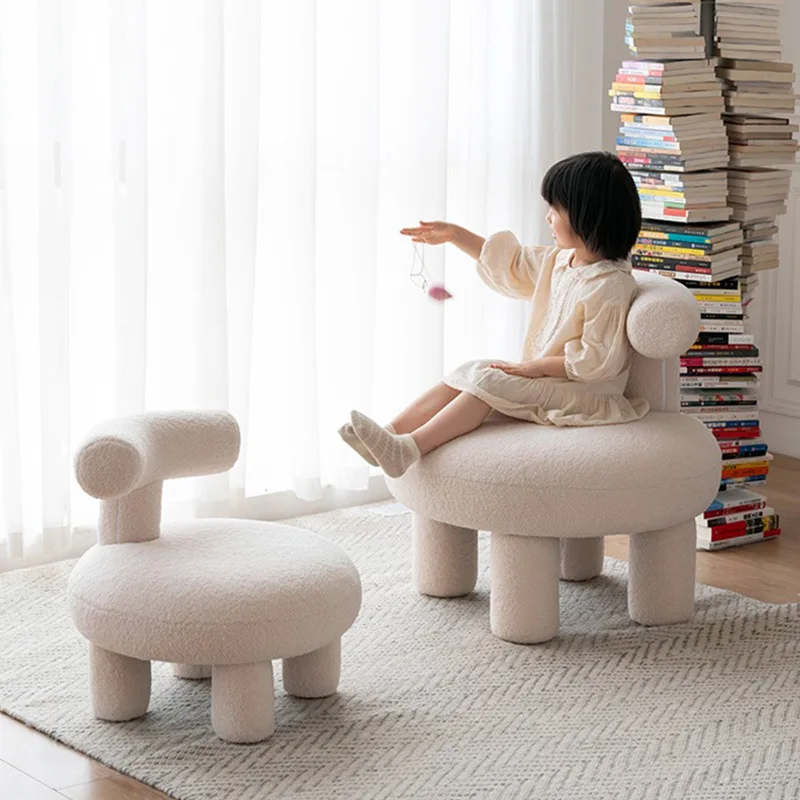 Lamb Fluffy Sofa Chair Backrest Living Room Light Luxury Small Low Stool Soft Seat Creative Lovely Children's Sofa Stool