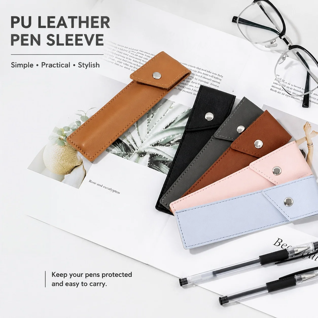1/6pcs multi-color flip PU leather pencil case, long flip shape, single pencil case, suitable for office desktop finishing.