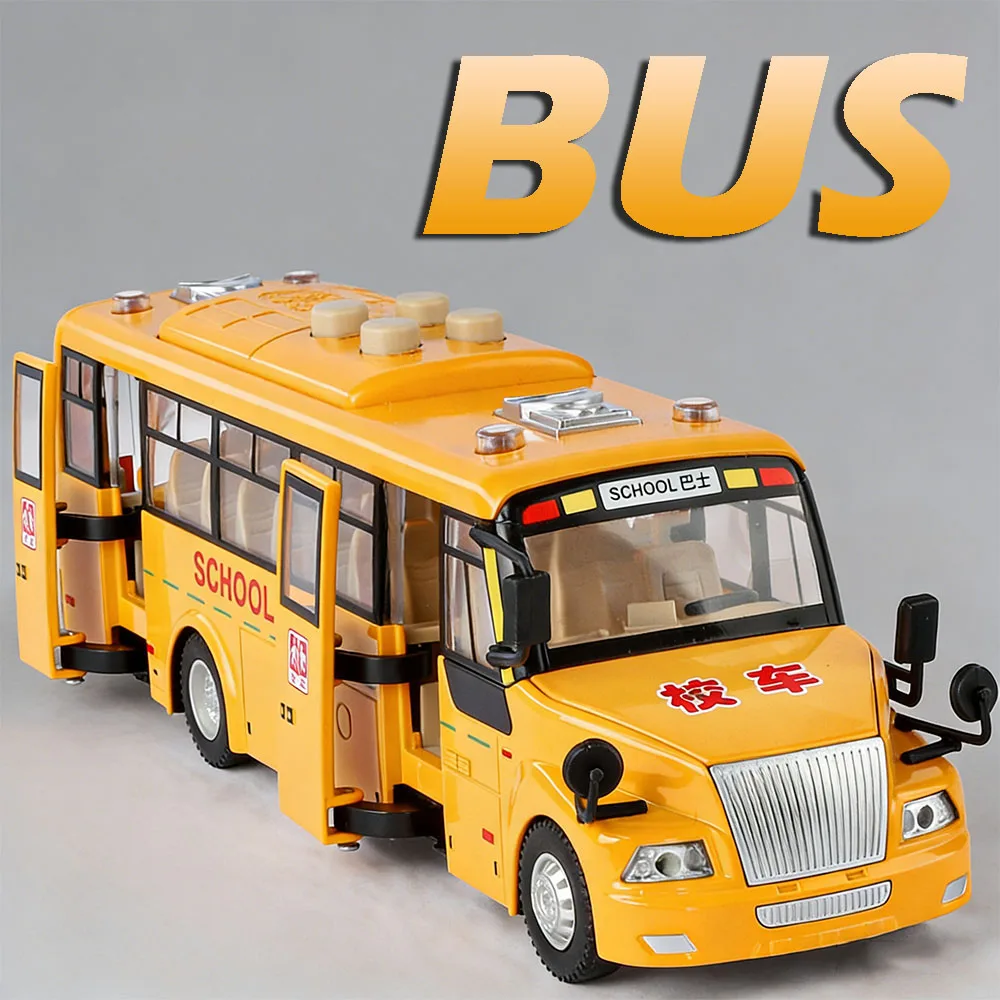 

Масштабная модель школьного автобуса 1:24, литая под давлением, со звуком и светом, открывающиеся двери, инерционная, игрушка-орнамент для детей, развивающая игрушка