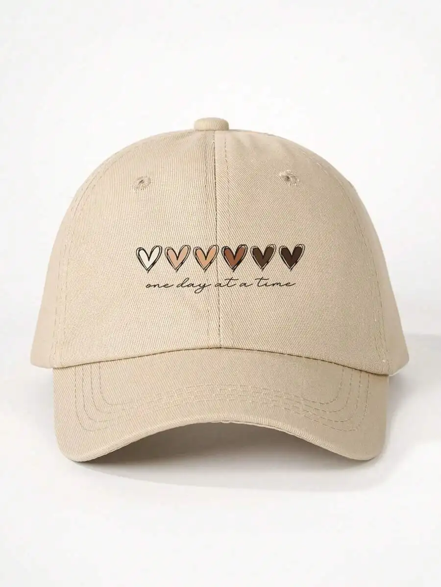 1pc Outdoor Printed Heart Gradient English Letter Adjustable Baseball Cap, Sunblock Casual Hat Suitable For Spring And Autumn