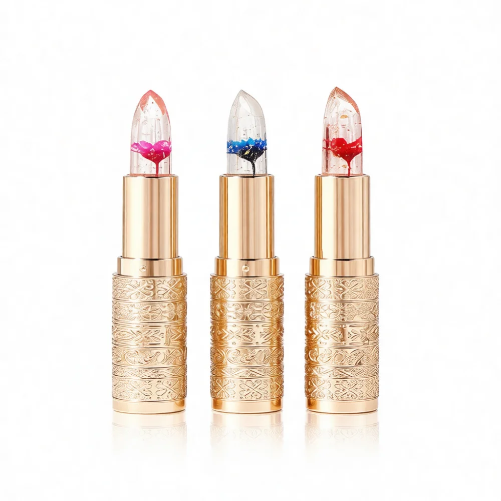LAULASH Moisturizing Flower Lipstick Jelly Texture Temperature Change Balm Waterproof Long Lasting Lip Tint Makeup Tool