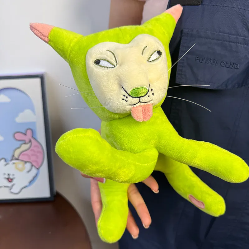 Cartoon Abstract Green Cat Plush Toy Cute Soft Stuffed Animal Bag Keychain Home Decoration Birthday Gift For Women Men