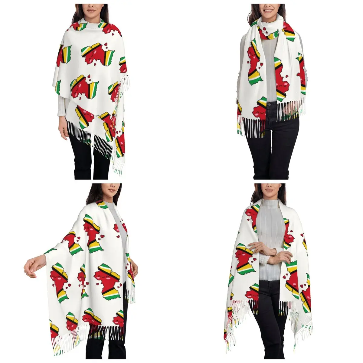 Guyana Flag Map Smile With Love Scarf Tassel Scarves for Women Soft Warm Shawls and Wraps Long Fall Winter Shawl Wrap