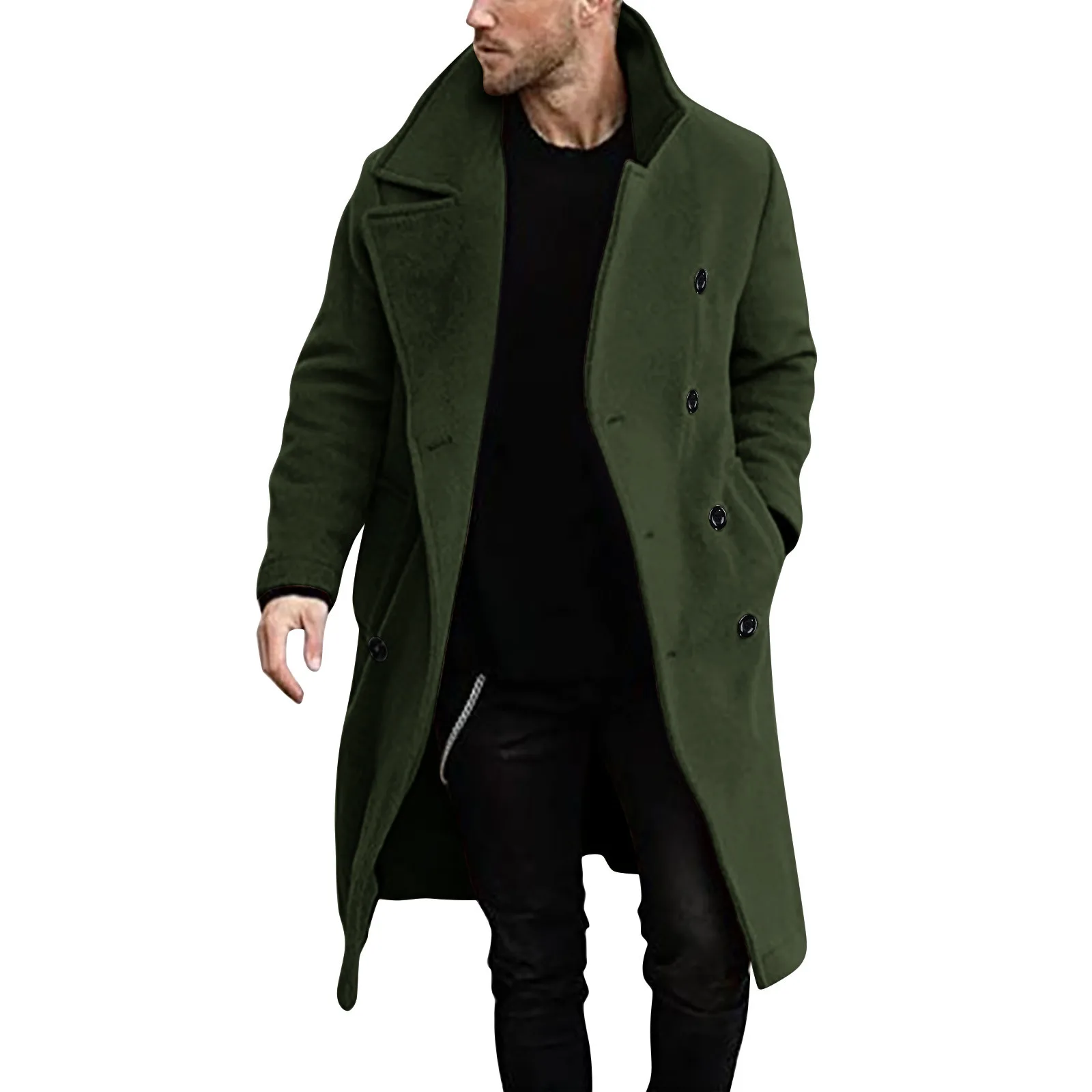 Trench doppiopetto da uomo 2024 Autunno Inverno misto lana Giacca da cappotto maschile in tinta unita moda casual slim fit di alta qualità