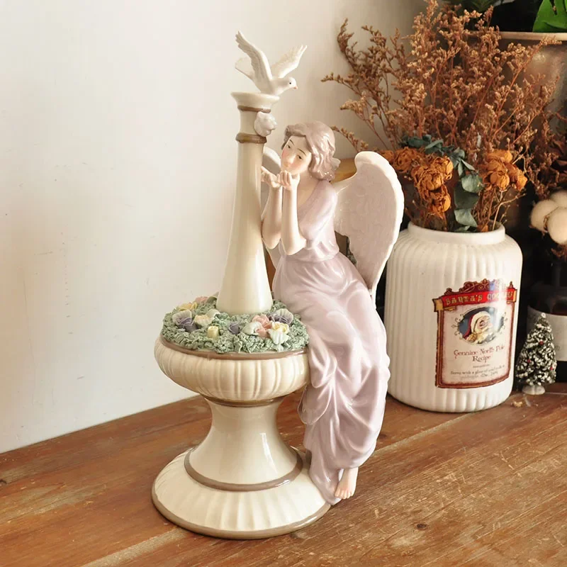Home Crafts Ceramic Flower Fairy Angel Figurine Peaceful Angel with Pigeon Sculpture Desktop Ornament Exquisite Birthday Gifts