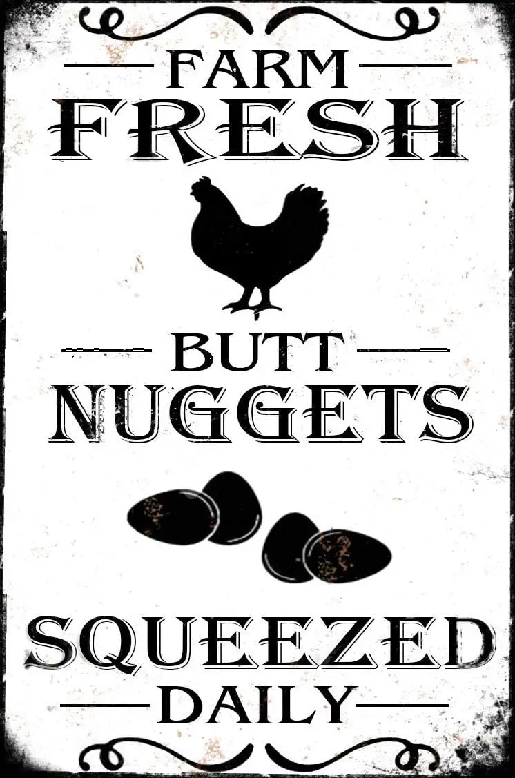Letrero Metálico Vintage Decorativo con Diseño de Granja: Nuggets de Pollo Exprimidos Diariamente para el Hogar, Cocina, Casa, Restaurante