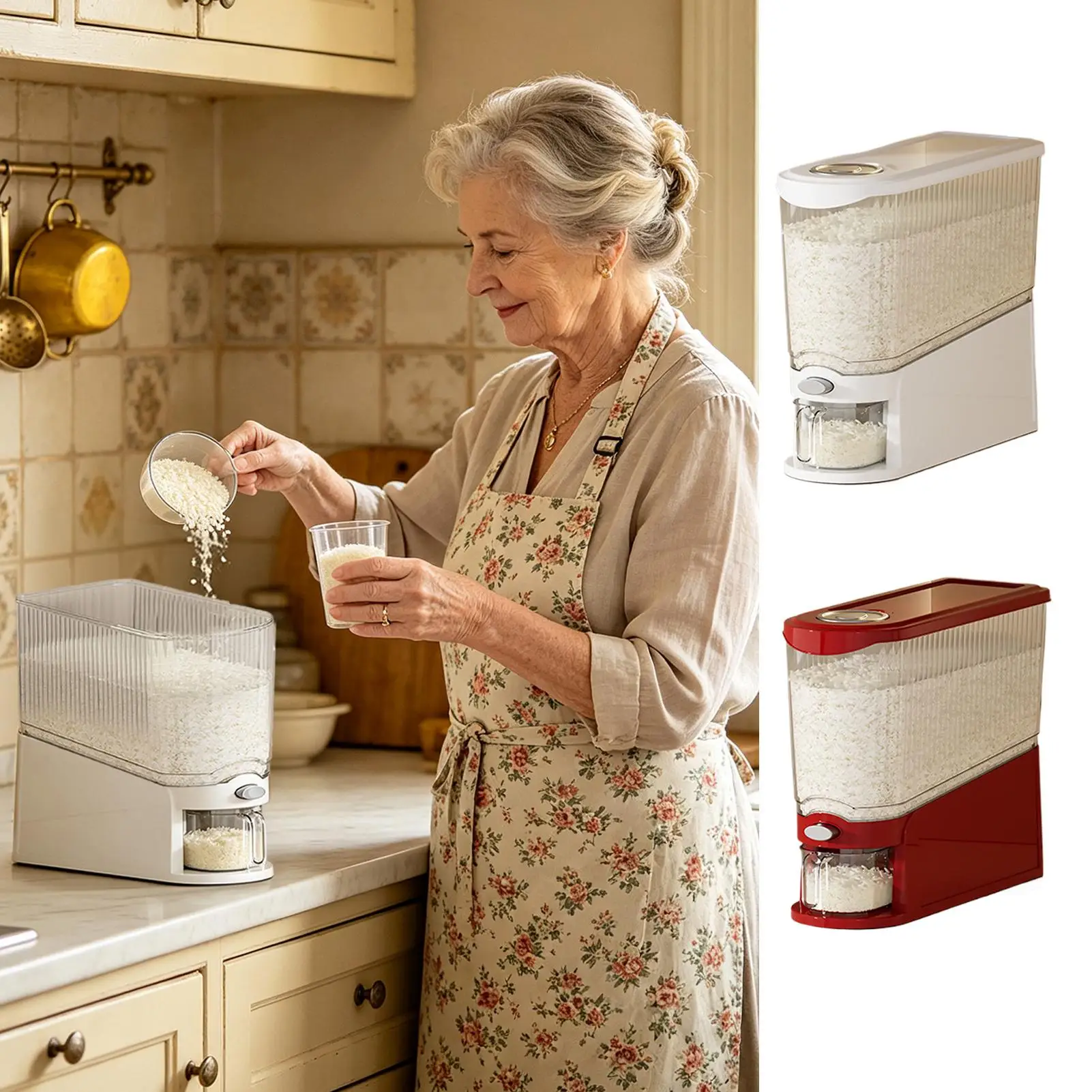 Sealed Moisture-proof Insect-proof Rice Storage Box, Push Dispenser Dry Grain Container, Kitchen Organizer For Cereal Bean Snack
