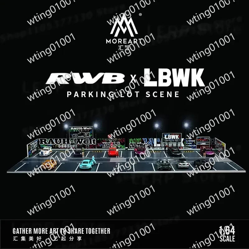 for X-T 1:64 Open Parking Garage Diorama Lbwk Style Display Stand Photo Prop for Diecast Vehicle Collection Gift Decor