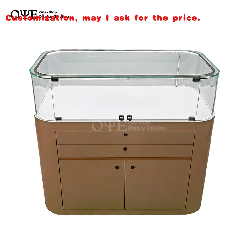 Custom.Custom خزانة عرض المجوهرات الزجاجية العصرية قلادة متجر الأثاث Led الإضاءة خشبية قابلة للقفل معرض متجر المجوهرات
