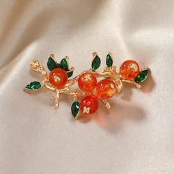 Chinese Style Good Luck Orange Enamel Persimmon Brooches for Women Cute Alloy Fruits Lapel Pins Resin Badge Jewelry Accessories