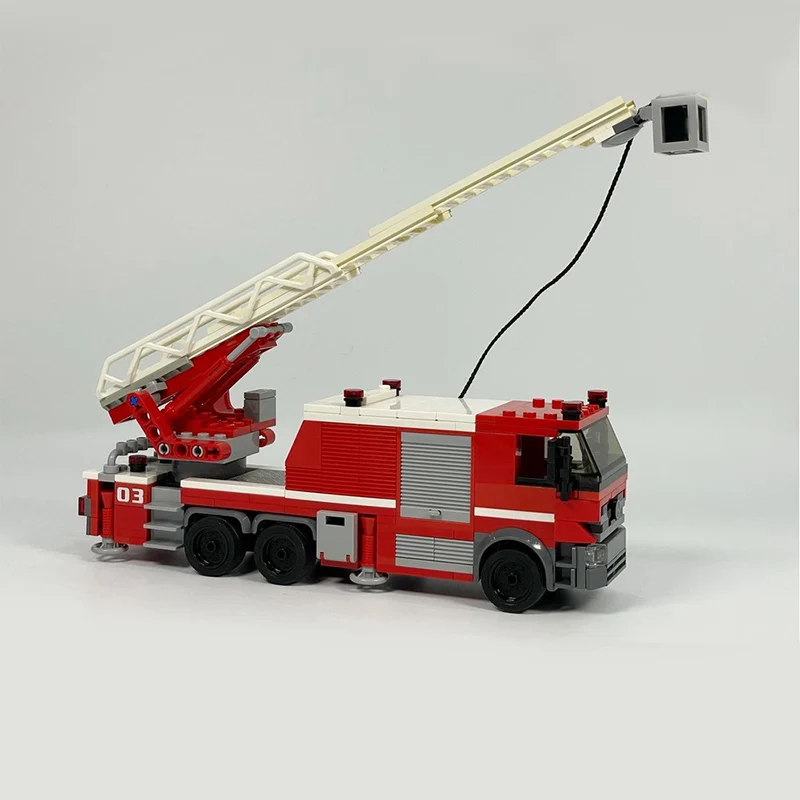 Urban Rescue Vehicles Model MOC Building Bricks Aerial Ladder Fire Engine Modular Technology Children Holiday Gifts Assemble Toy
