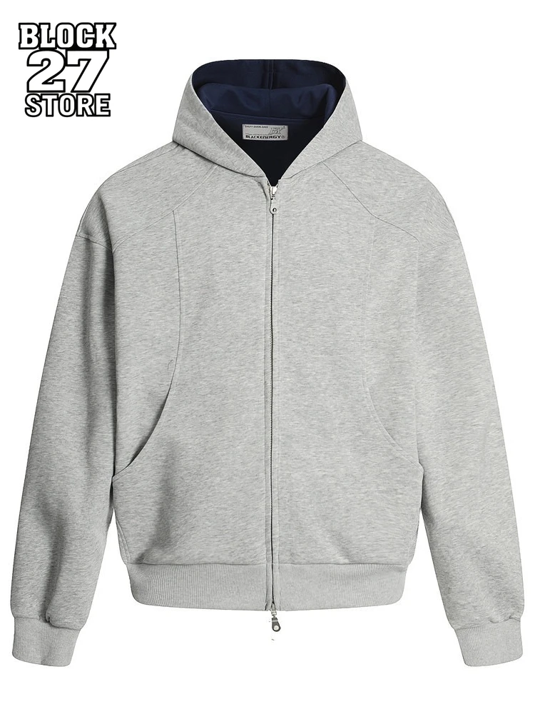 

Harajuku High Street брендовый дизайн кардиган с капюшоном мужская деконструированная куртка с карманами и двойной молнией модный тренд осень новинка