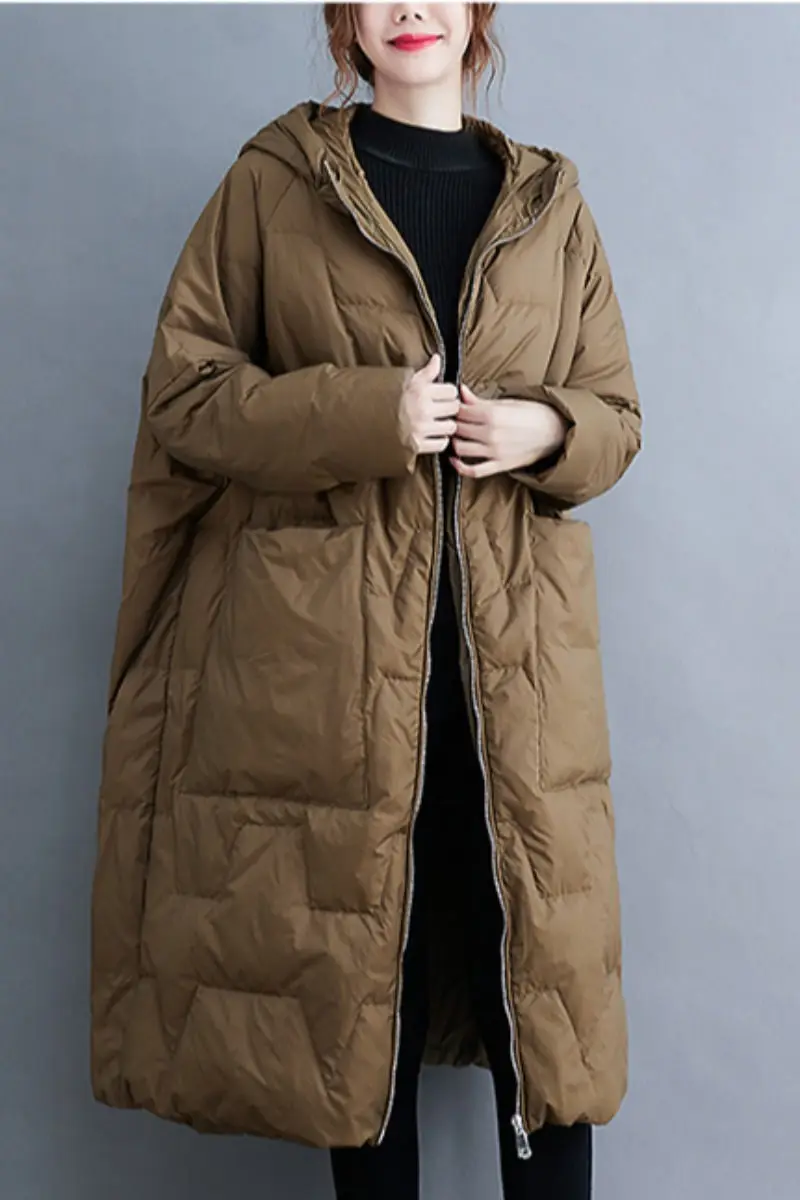 Imagem -06 - Cabolsa Leve de Pato Branco Feminino Cabolsa Longo com Capuz Algodão Acolchoado Tamanho Grande Parkas Soltas na Moda Abrigo T531 Inverno 2024