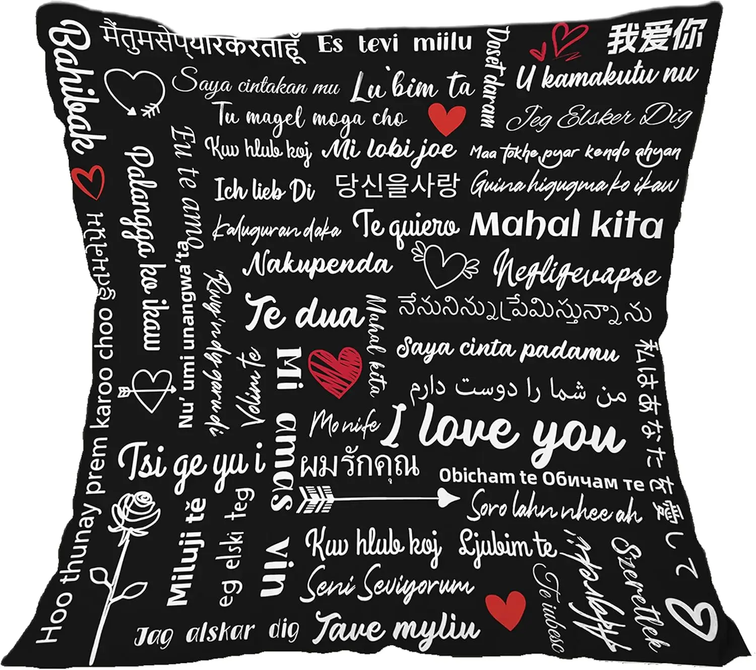 Christmas Throw Pillow Covers Gifts for Women Mom Her Wife Girlfriend, with I Love You in 50 Languages Soft Pillowcase