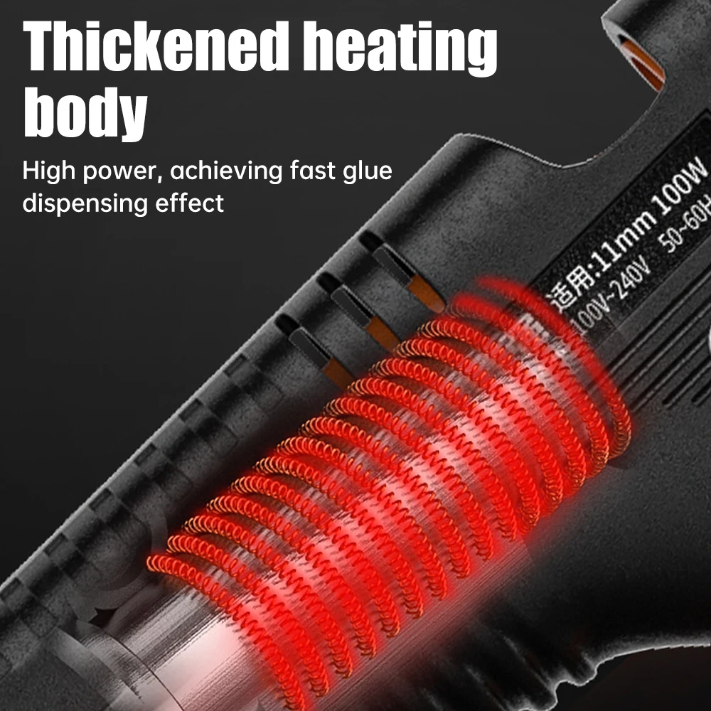 Pistol lem listrik AC 110V 220V, lem tembak lem panas Cepat 100W daya tinggi, lem peleburan panas 0.07-0.078 inci, nosel lem tembaga