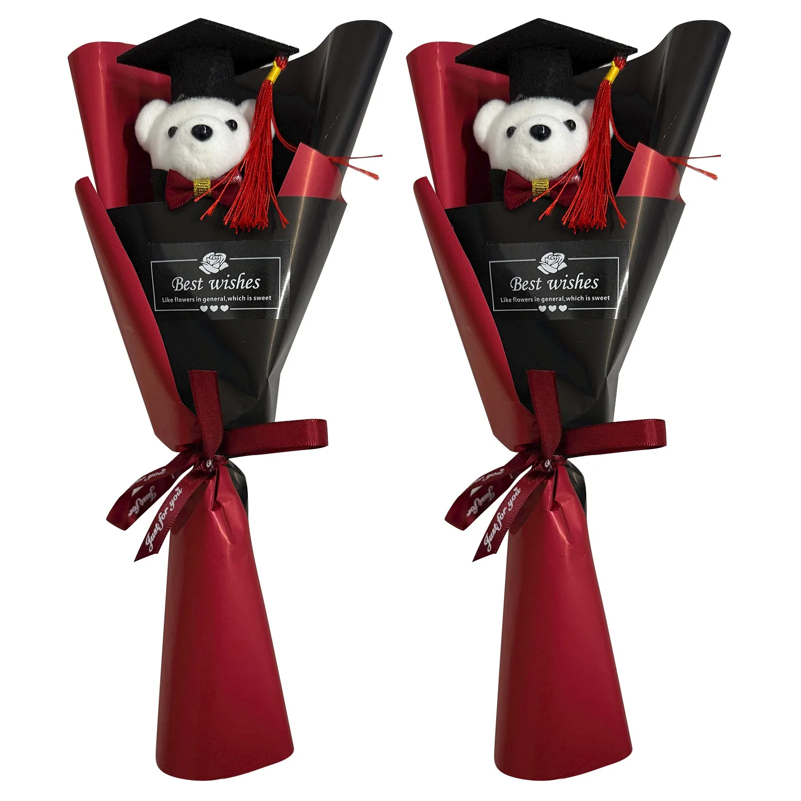 Kawaii الإبداعية باقة التخرج البكالوريوس الدكتوراه موسم التخرج عباد الشمس الوردي واحد الكرتون الدب على شكل باقة الهدايا