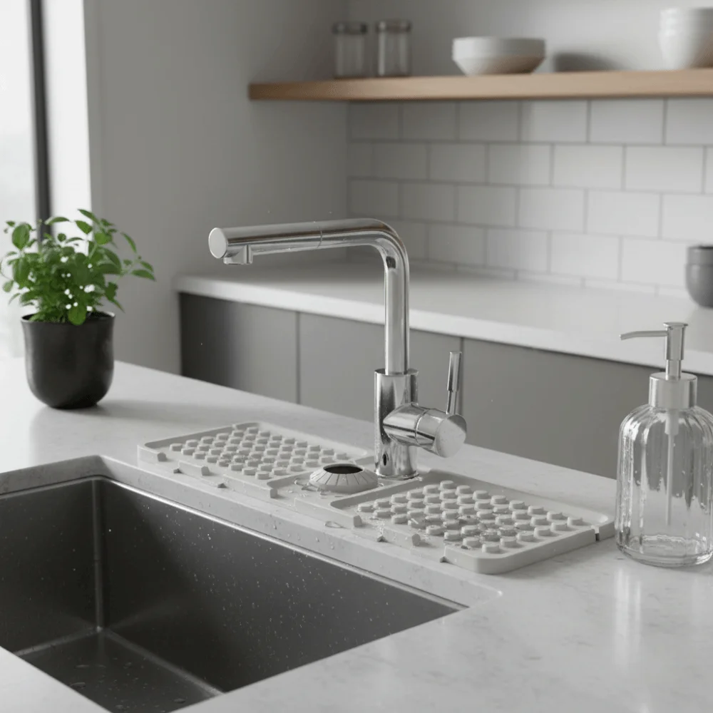 

Silicone Material Water Faucet Drip Tray Anti Slip Cuttable Design Kitchen Faucet Barrier Versatile Handle Water-absorbing