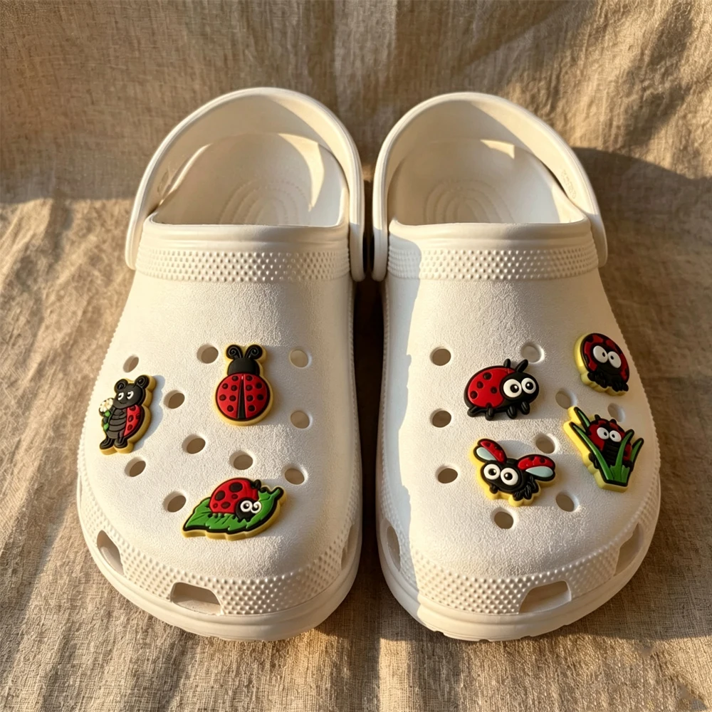 8-100PCS Cute Ladybug Cartoon Insect Shoe Charms Adventure PVC Decorations High-Quality Detachable Waterproof For Party Gifts