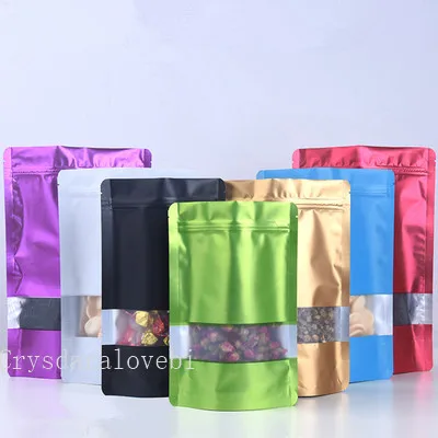 

100pcs Thick Color Aluminum Foil Zipper Self-supporting Packaging Bag Food Nut Matte Display Window Packaging Sealed Bag