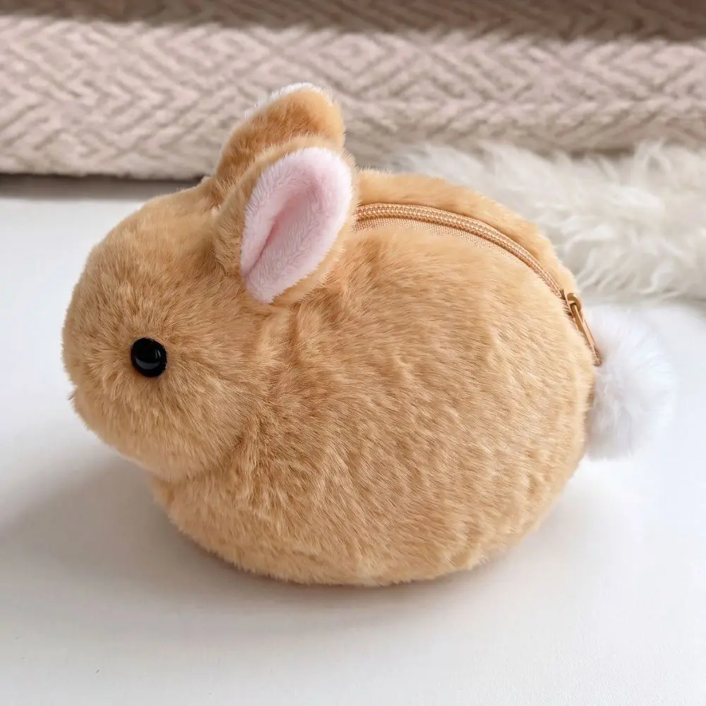 Chubby Round Plush Coin Purse Soft Animal Fluffy Rabbit Stuffed Doll Headphone Bag Kawaii Bunny Keychain Boys Girls