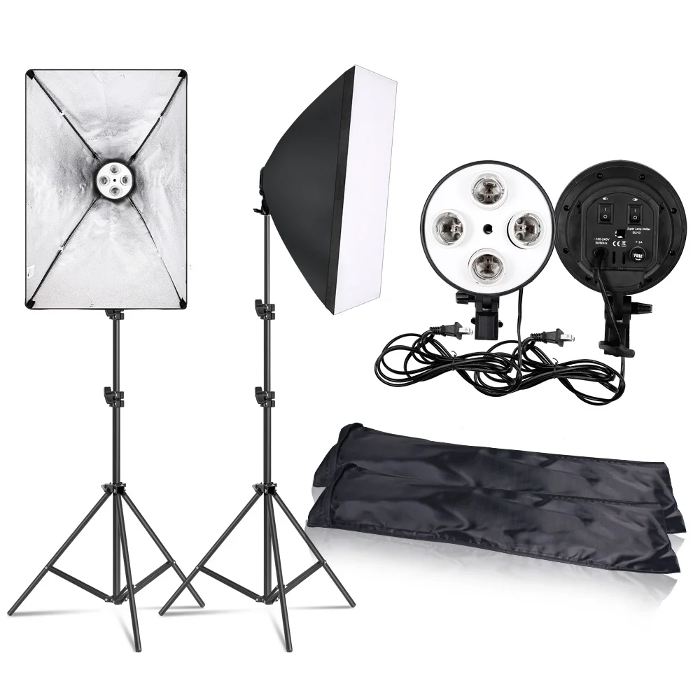 SH 50x70CM Photography Softbox Lighting Kit Four Lamp Softbox Kit  Soft Box Equipment E27 Base For Photo Studio Kit Shooting