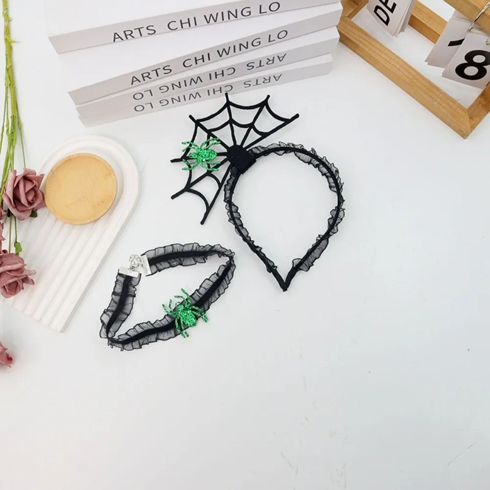 人格黒ハロウィンヘッドバンドメッシュフリルヘアバンドネックレスセット中空コスプレ小道具クモの巣ヘアバンドフェスティバル