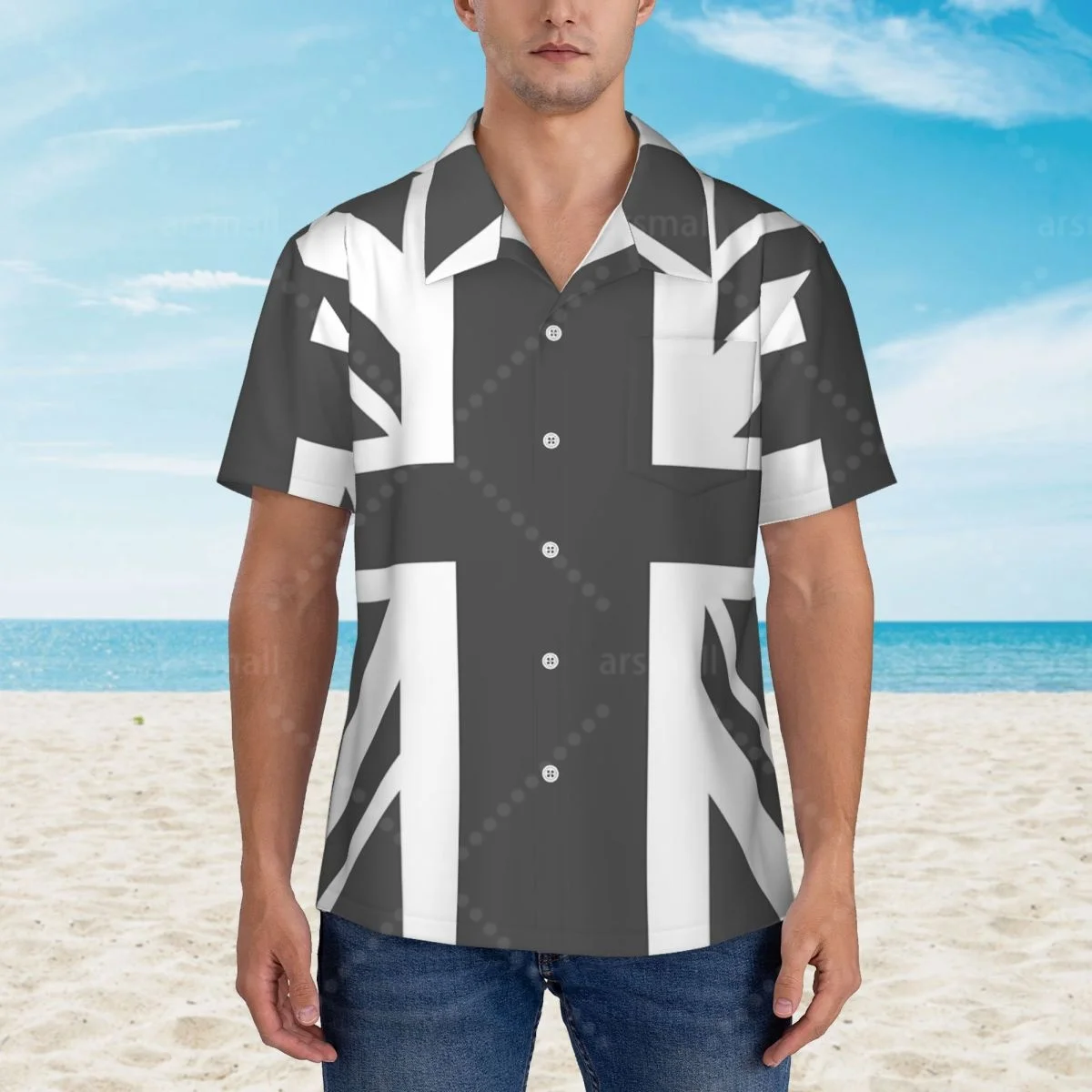 

United Kingdom Flag Hawaiian Shirt Men Short Sleeve Casual Floral Print Beach Shirt Summer Vacation Shirt